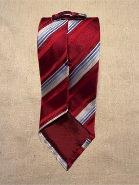 Ermenegildo Zegna Blue White Red Striped Thick Silk & Cotton Tie 3 1/2 x 60